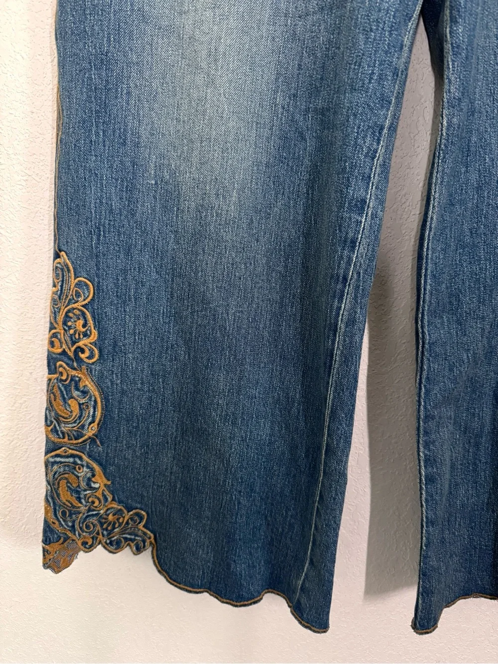 Maeve Anthropologie The Ettie High Rise Embroidered Wide Leg Crop Jeans 33 TALL - Picture 6 of 10
